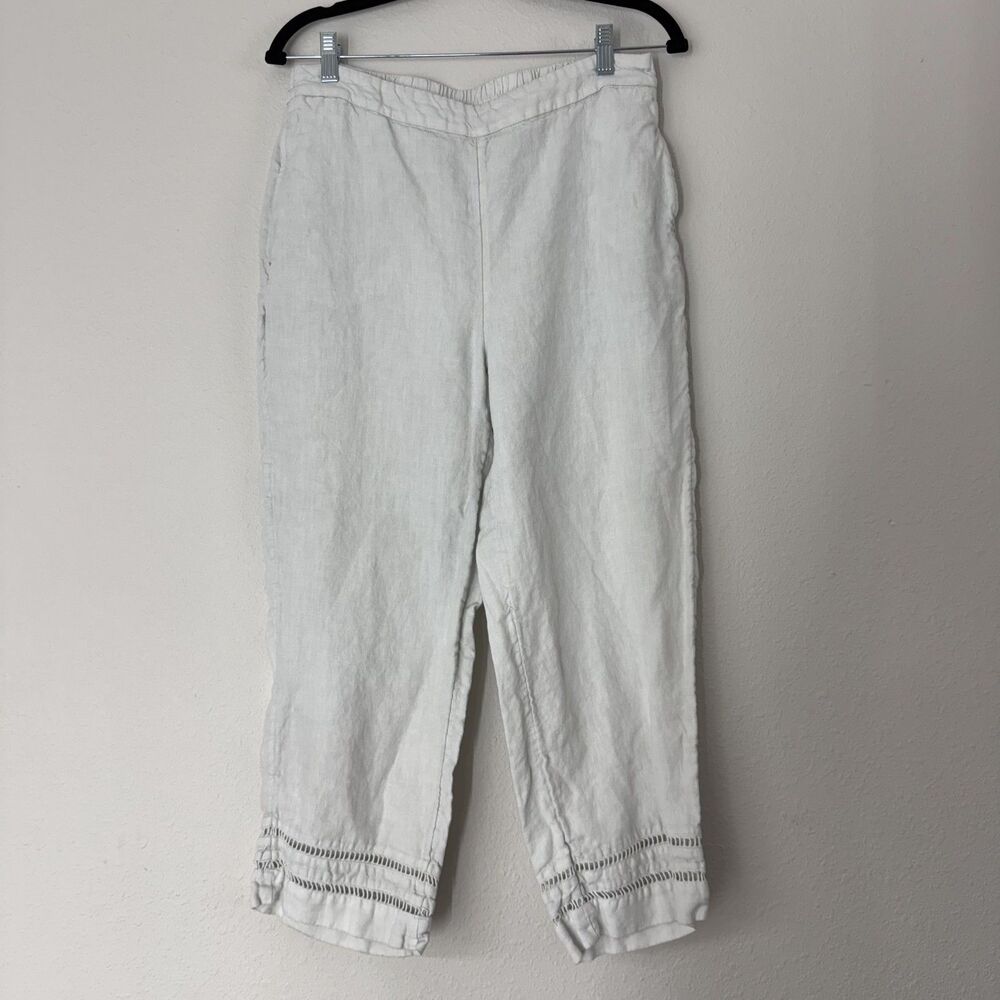 Chicos Womens Size 1 US 8 Pants Linen Ladder Cropped Leg White Pull On Coastal